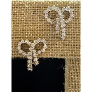 VTG Ross Simons 925 Sterling Yellow Gold Plated Cz‎ Bow Post Earrings